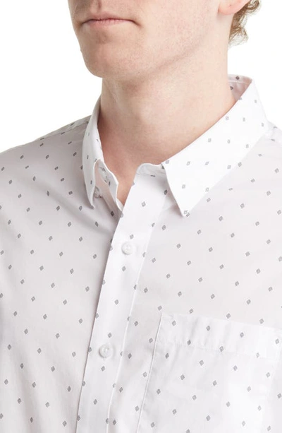 Shop Travis Mathew Better Not Diamond Print Short Sleeve Button-up Shirt In White