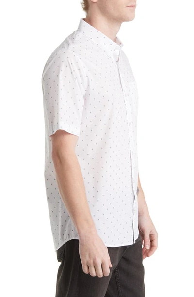 Travis Mathew Better Not Diamond Print Short Sleeve Button-up Shirt In White