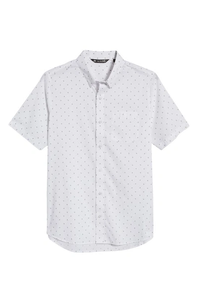 Shop Travis Mathew Better Not Diamond Print Short Sleeve Button-up Shirt In White