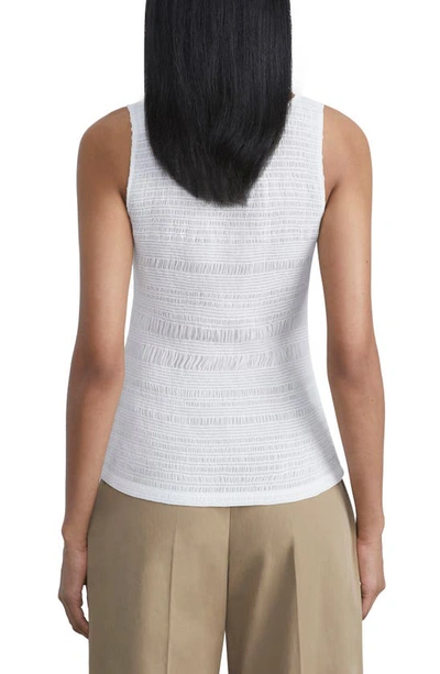 Lafayette 148 Satin Smocked Stripe Sleeveless Blouse In Cloud