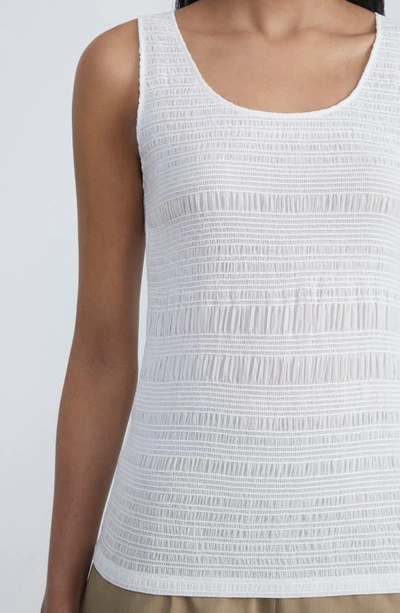 Lafayette 148 Satin Smocked Stripe Sleeveless Blouse In Cloud