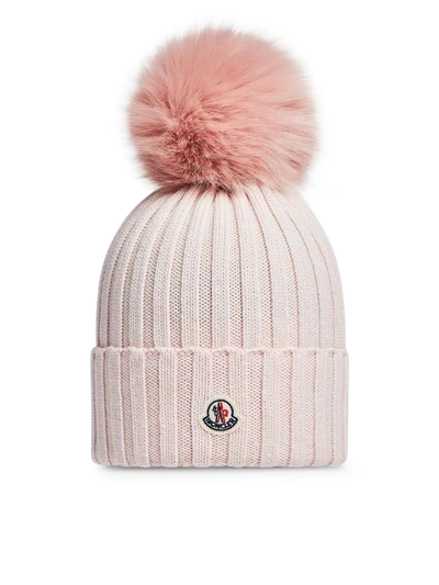 Shop Moncler Wool Hat With Pon Pom In Pink & Purple