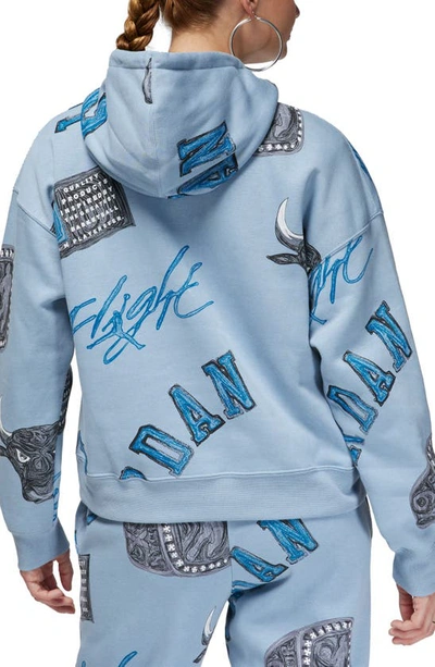 Shop Jordan Brooklyn Print Fleece Hoodie In Blue Grey/ Sail