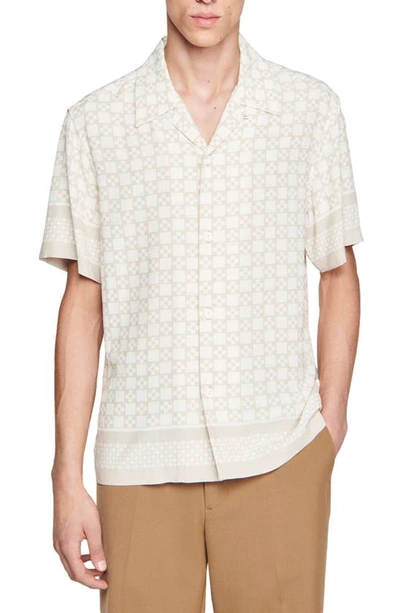 Shop Sandro Cross Print Camp Shirt In Off White / Mastic