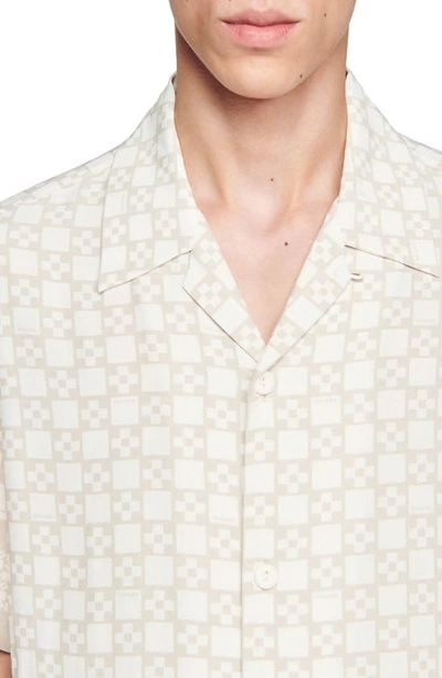 Shop Sandro Cross Print Camp Shirt In Off White / Mastic