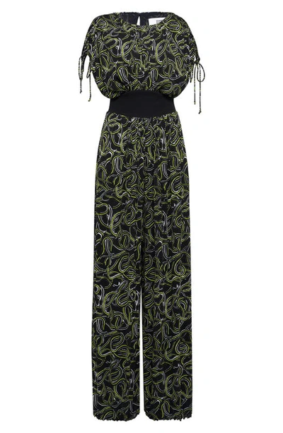 Shop Diane Von Furstenberg Andra Abstract Print Wide Leg Jumpsuit In Ribbon Snake Med