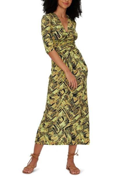Shop Diane Von Furstenberg Alba Ruched Midi Dress In Bamboo Chartreuse