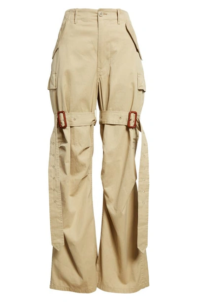 Shop R13 Trench Wide Leg Cotton Cargo Pants In Light Khaki