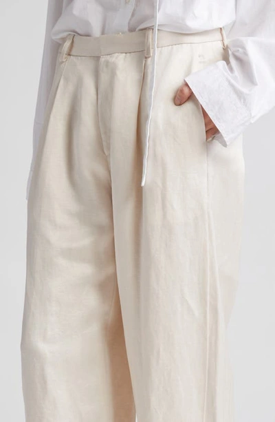 Shop R13 Pleated Linen Blend Wide Leg Trousers In Oyster