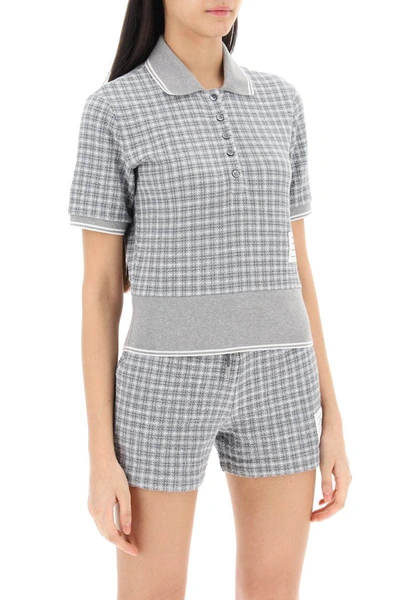 Shop Thom Browne Check Tweed Polo Shirt In Grey