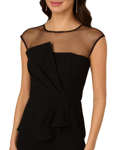 Shop Adrianna Papell Women's Illusion-yoke Knit Crepe Jumpsuit In Black