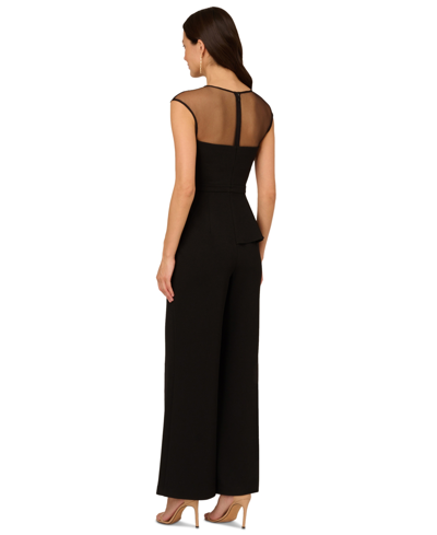 Shop Adrianna Papell Women's Illusion-yoke Knit Crepe Jumpsuit In Black