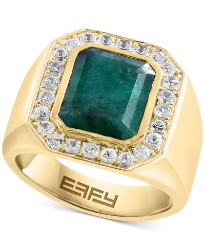 Shop Effy Collection Effy Emerald (5-1/2 Ct. T.w.) & White Sapphire (3/4 Ct. T.w.) Halo Ring In 14k Gold-plated Sterling  In Gold Over Silver