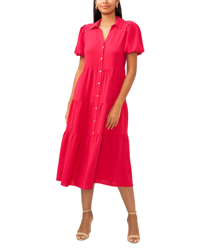 Shop Msk Women's Puff-sleeve Tiered Maxi Dress In Fresh Berry