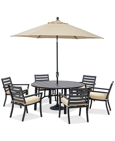 Shop Agio Astaire 60" Round Outdoor Slat Top Dining Table In Dark Brown Aluminum