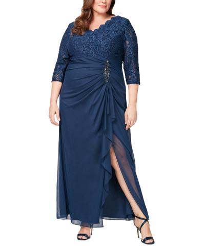 Shop Alex Evenings Plus Size Embellished Empire-waist Gown In Navy