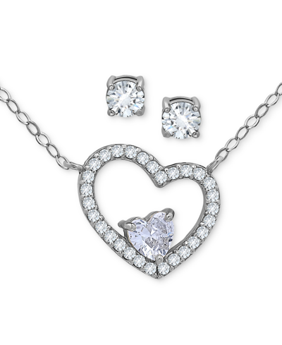 Shop Giani Bernini 2-pc. Set Cubic Zirconia Heart Pendant Necklace & Solitaire Stud Earrings, Created For Macy's In Silver