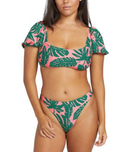 Shop Volcom Juniors Leaf Ur Life Crop Top Bikini Bottoms In Emerald Green