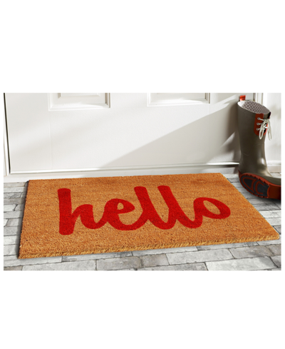 Home & More Hello Script Coir/vinyl Doormat, 17" X 29" In Natural,black