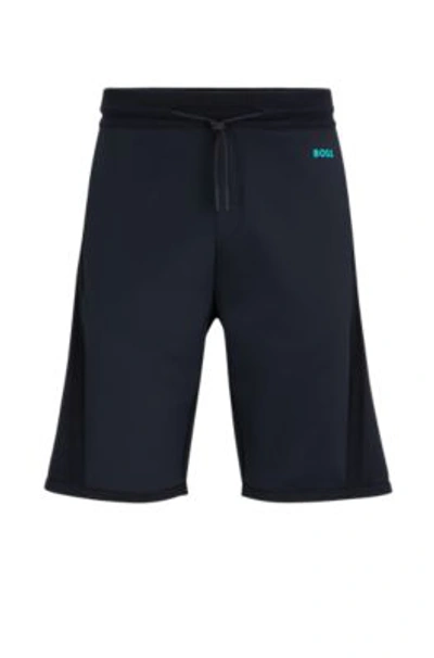 Shop Hugo Boss Regular-fit Shorts With Contrasting Logo Print In Dark Blue