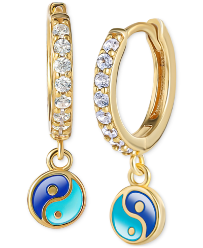 Shop Giani Bernini Cubic Zirconia & Enamel Ying Yan Dangle Hoop Earrings In 18k Gold-plated Sterling Silver, Created Fo In Blue