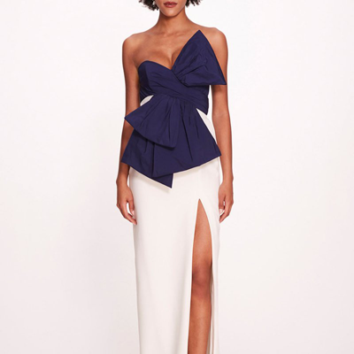 Shop Marchesa Notte Deconstructed Bow Gown In Blue