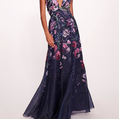 Shop Marchesa Notte Ribbons Gown In Blue