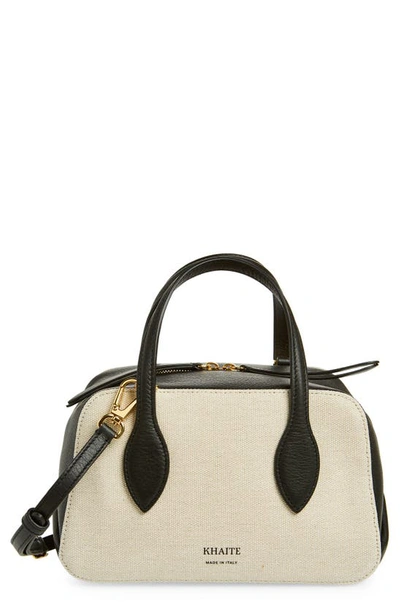 Shop Khaite The Small Maeve Canvas & Leather Crossbody Bag In Black / Natural