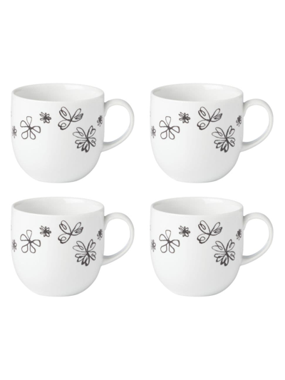 Shop Kate Spade Garden Doodle 4-piece Mug Set In White