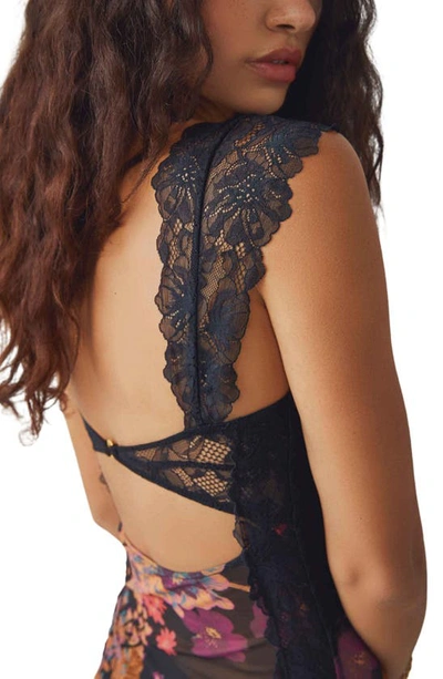 Shop Free People Suddenly Fine Floral Print Cutout Lace Trim Nightgown In Black Combo