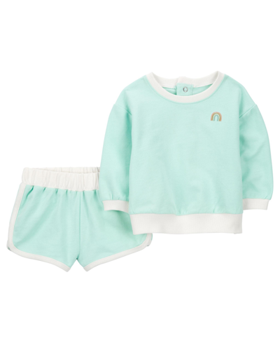 Shop Carter's Baby Girls Rainbow Sweatshirt And Shorts, 2 Piece Set In Blue