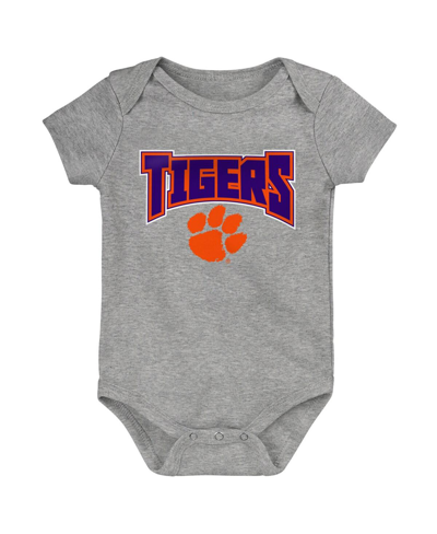 Outerstuff Infant Boys And Girls Orange, Purple, Heathered Gray Clemson Tigers 3-pack Game On Bodysuit Set In Orange