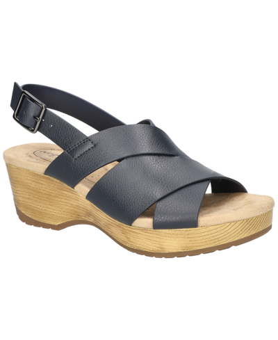 Shop Easy Street Women's Raffey Buckle Slingback Slip Resistant Wedge Sandals In Navy