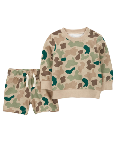 Shop Carter's Baby Boys Camo Sweatshirt And Short, 2 Piece Set In Green
