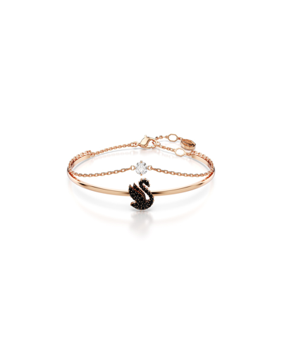 Shop Swarovski Swan, Black, Rose Gold-tone Iconic Swan Bangle Bracelet