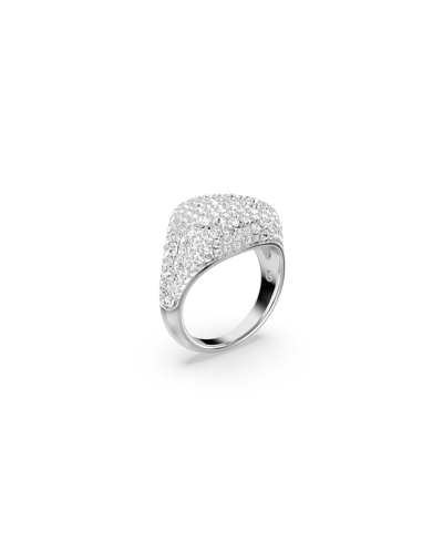 Shop Swarovski White, Rhodium Plated Meteora Cocktail Ring In Silver