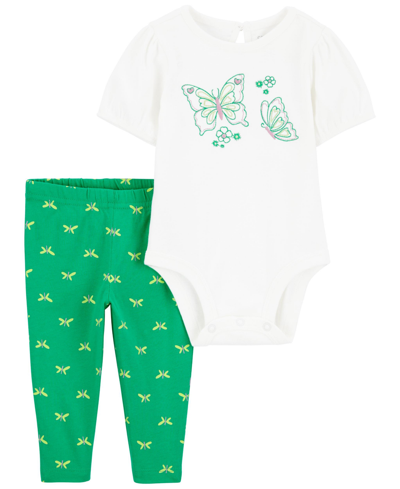 Shop Carter's Baby Girls Butterfly Bodysuit And Pants, 2 Piece Set In Green