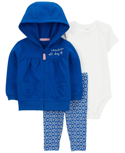 Shop Carter's Baby Girls Little Jacket, Bodysuit And Pants, 3 Piece Set In Blue