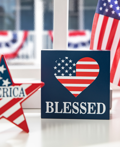 Glitzhome Set Of 3 Patriotic, Americana Wooden Block Table Sign In Multi