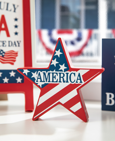 Glitzhome Set Of 3 Patriotic, Americana Wooden Block Table Sign In Multi