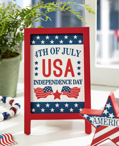 Glitzhome Set Of 3 Patriotic, Americana Wooden Block Table Sign In Multi