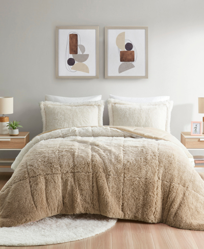 Shop Intelligent Design Brielle Ombre Shaggy Faux Fur 3-pc. Comforter Set, Full/queen In Natural