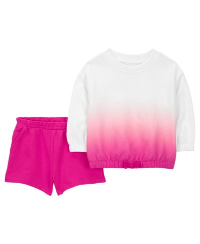 Shop Carter's Baby Girls Dip Dye Sweatshirt And Shorts, 2 Piece Set In Pink