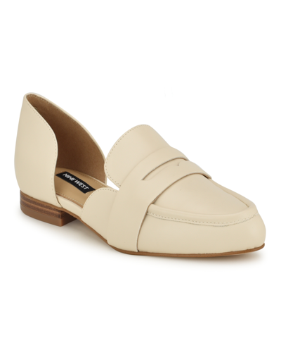 Shop Nine West Women's Gorel D'orsay Pointy Toe Dress Flat Loafers In Cream - Faux Leather