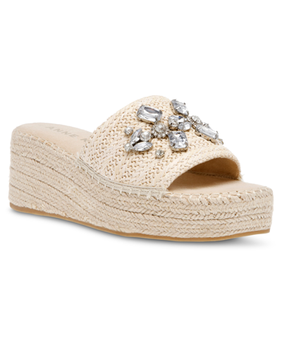 Shop Anne Klein Women's Crystal Espadrille Wedge Sandals In Natural