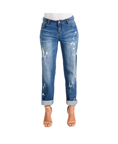 Shop Poetic Justice Women's Curvy Fit Bleach Spots Rolled Cuff Boyfriend Jeans In Blue Hurricane