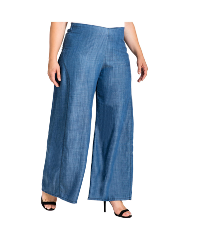 Shop Standards & Practices Women's Plus Size Wide Leg Denim Tencel Palazzo Pants In Blue Rinse
