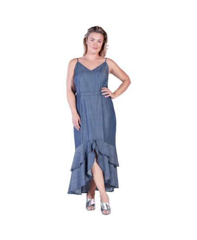 Shop Standards & Practices Women's Plus Size Tencel High-low Ruffle Hem Maxi Dress In Indigo Rinse