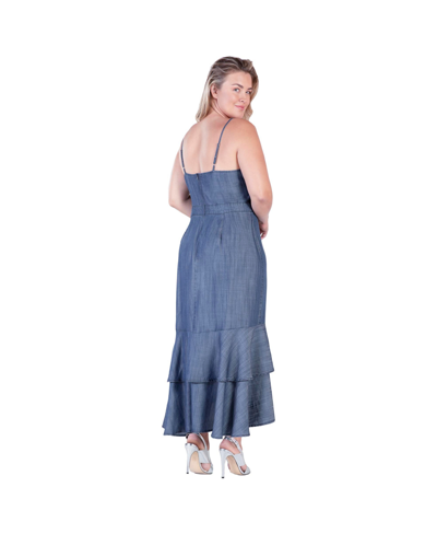 Shop Standards & Practices Women's Plus Size Tencel High-low Ruffle Hem Maxi Dress In Indigo Rinse
