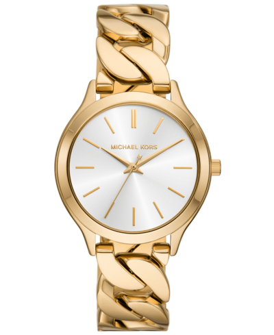 Shop Michael Kors Women's Slim Runway Three-hand Gold-tone Stainless Steel Watch 38mm